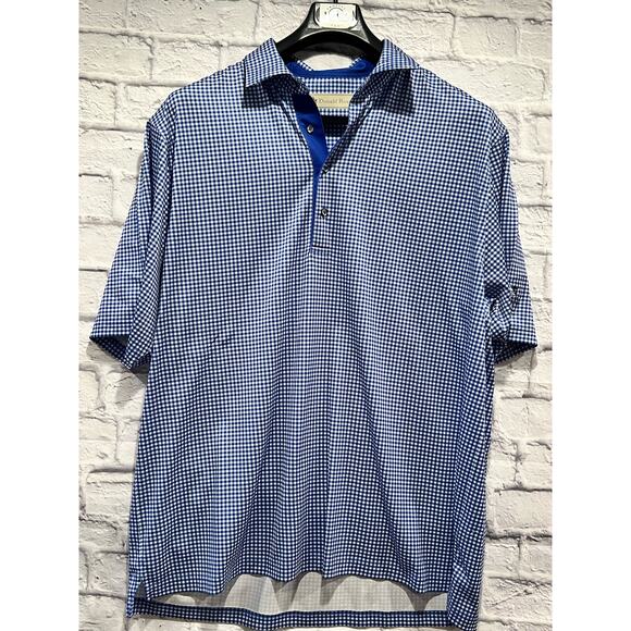 Donald Ross Sanctuary Golf Club Polo Shirt Blue check size XL A624 - Picture 1 of 6